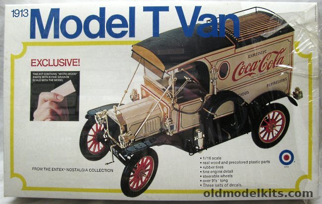 Entex 1/16 1913 Ford Model T Delivery Van - with Real Wood Parts  Coca Cola / Templeton & Sons Taxidermists / The Texas Company (Texaco) / Carnation Milk, 8497 plastic model kit